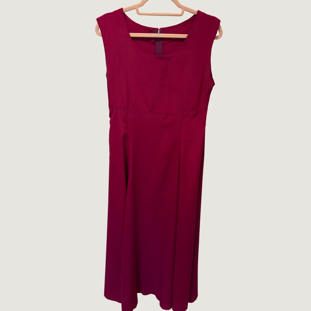 Vintage 1970s Magenta Pink Sleeveless Empire Waist Maxi Dress